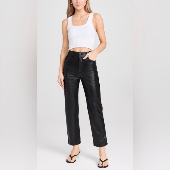 7 For All Mankind Logan Stovepipe Black Faux Leather Pants Small